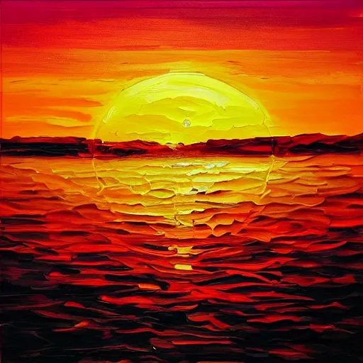 Prompt: a beautiful painting of a sunset in a style i have never seen before