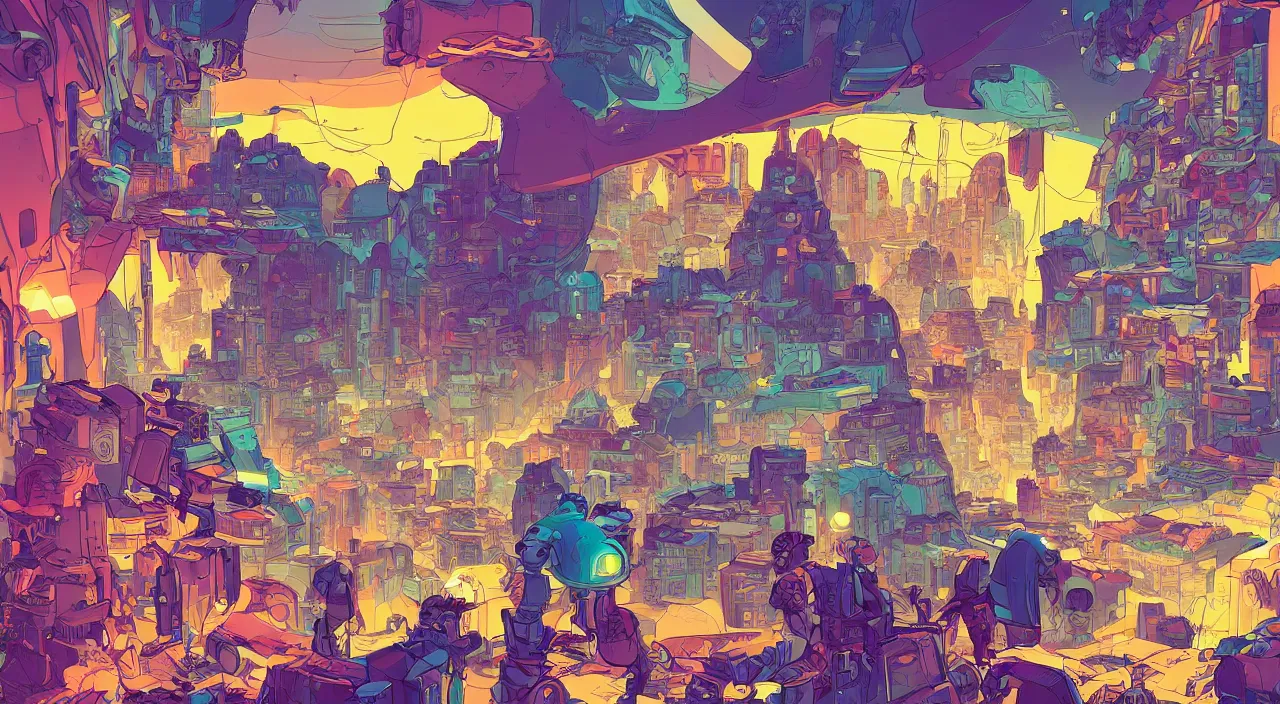 Image similar to vector cutout bazaar zouk oriantal multicolorful sky shine place mosquet painting stylized digital illustration video game icon global illumination ray tracing in borderlands by victo ngai, andreas rocha, john harris and feng zhu and loish and laurie greasley