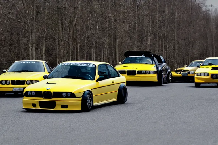 Prompt: minion drifting an e36 bmw