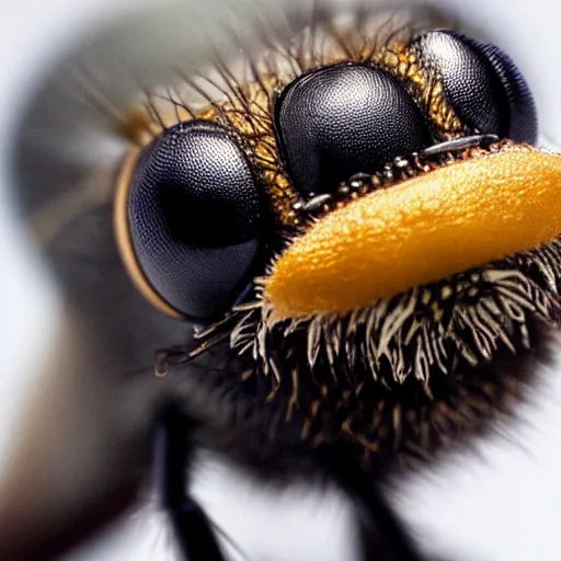 Image similar to a macro photograph of a fly with the head of donald trump