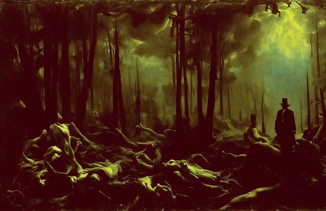 Image similar to surviving painting mythological painting intact flawless ambrotype from 4 k criterion collection remastered cinematography gory horror film, ominous lighting, evil theme wow photo realistic postprocessing intricate painting by john singer sargent paludarium silent terrifying fog painting by albert bierstadt