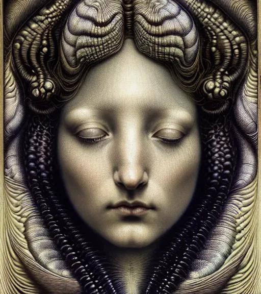 Prompt: detailed realistic beautiful beetle goddess face portrait by jean delville, gustave dore, iris van herpen and marco mazzoni, art forms of nature by ernst haeckel, art nouveau, symbolist, visionary, gothic, neo - gothic, pre - raphaelite, fractal lace, intricate alien botanicals, ai biodiversity, surreality, hyperdetailed ultrasharp octane render