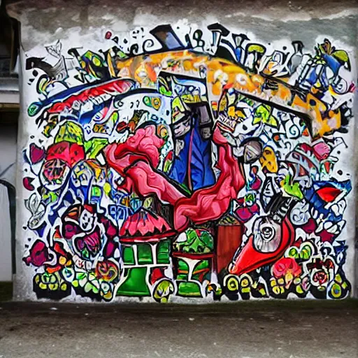 Image similar to transylvanian folk art, in the style of graffiti, made by lady aiko