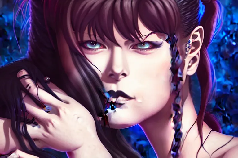 Image similar to a portrait of revy from black lagoon manga, symmetrical eyes, symmetrical face, art by lois van baarle and loish and ross tran and rossdraws and sam yang and samdoesarts and artgerm, digital art, highly detailed, intricate, sharp focus, trending on artstation hq, deviantart, unreal engine 5, 4 k uhd image