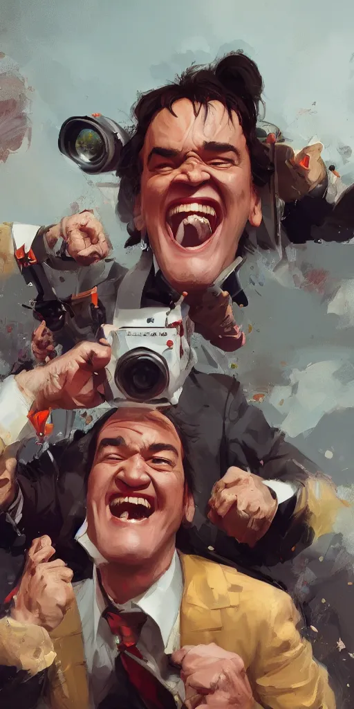 Image similar to Every Tarantino ever laughing at you, Darek Zabrocki, Karlkka, Jayison Devadas, Phuoc Quan, trending on Artstation, 8K, ultra wide angle, pincushion lens effect