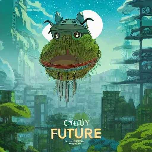 Image similar to future city covered by forest creature, flying, culture, smooth, by studio ghibli