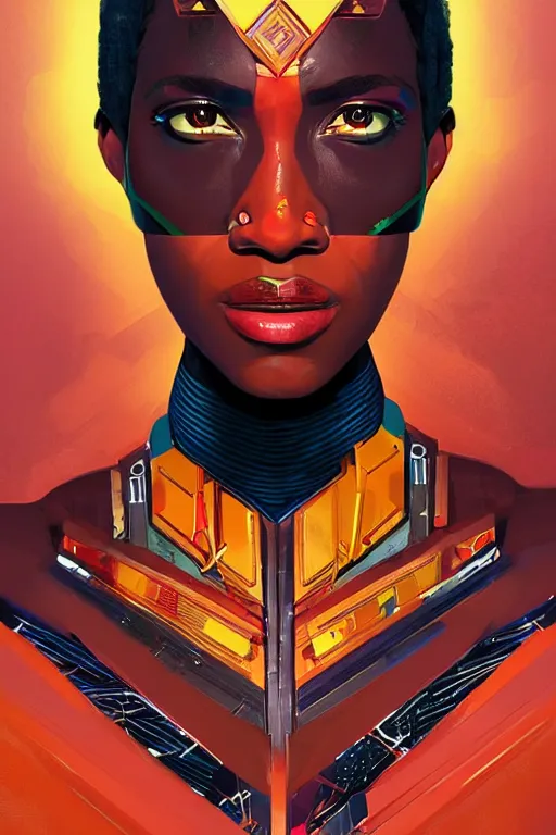 Image similar to portrait of the African Android Queen, by DC comics and Sandra Chevrier and beeple, artstation, volumetric lighting, hyperrealism, 4k UHD