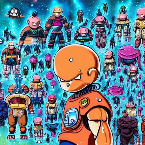 Prompt: a universe composed of artificial intelligence, in the style of akira toriyama