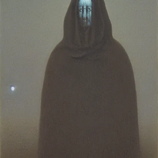 Image similar to priest by Zdzisław Beksiński, oil on canvas