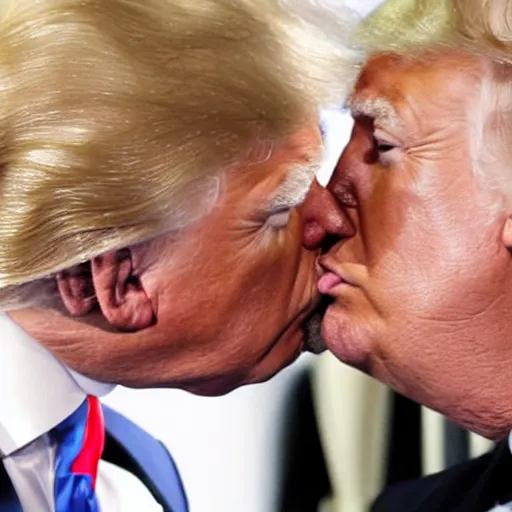 Prompt: Joe Biden and Donald Trump kissing after the debate