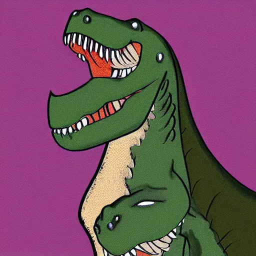 Image similar to paleoart of a t - rex wearing a school uniform by emily willoughby