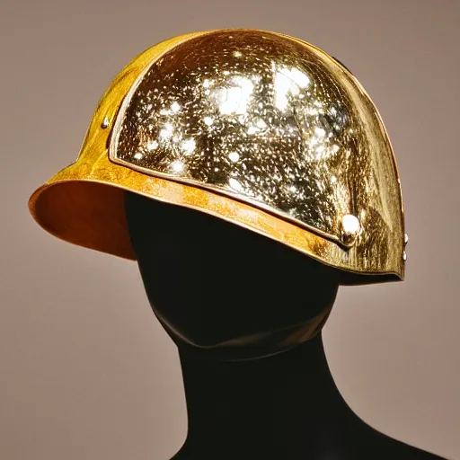 Image similar to high fashion helmet worn by a slender female model