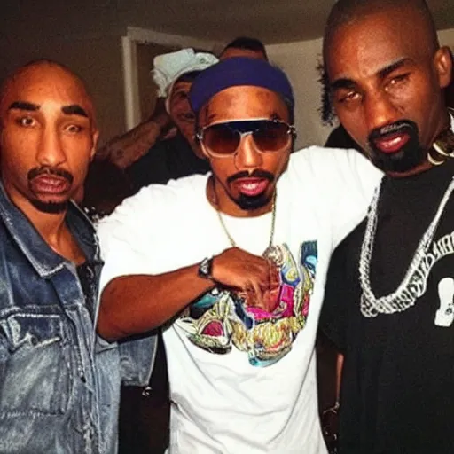 Image similar to photo of 2 pac partying today, he's still alive.