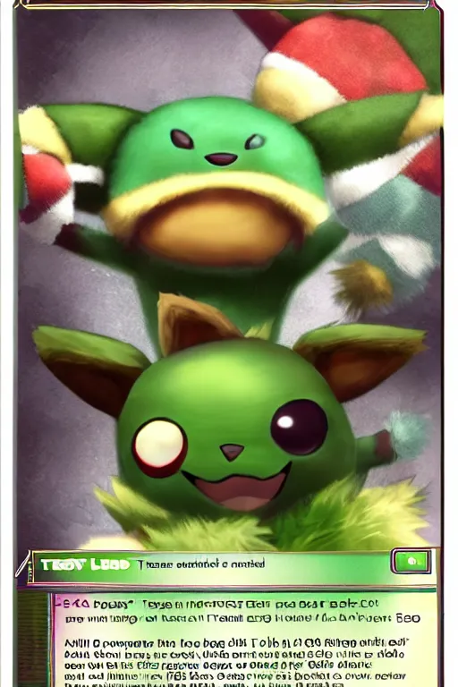 Image similar to teemo, a pokemon trading card of teemo, high detail pokemon trading card scan