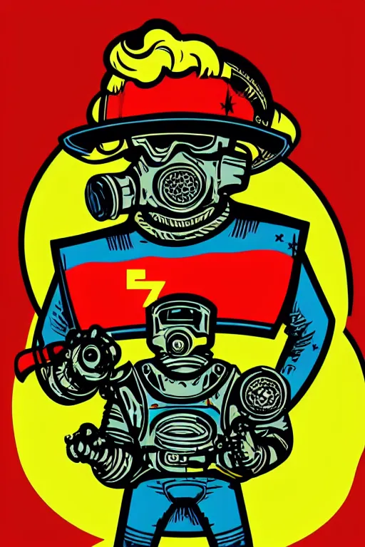 Image similar to fallout 7 6 retro futurist illustration art by butcher billy, sticker, colorful, illustration, highly detailed, simple, smooth and clean vector curves, no jagged lines, vector art, smooth andy warhol style