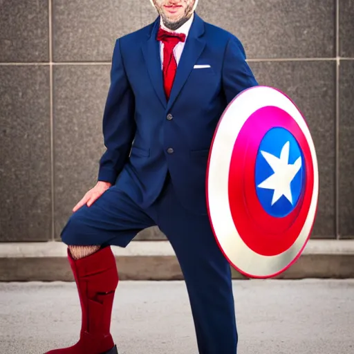 Prompt: a rabbi as Captain America, high quality, DSLR photo, high definition, 8K