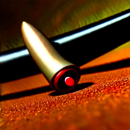 Image similar to macro shot of ultra detailed realistic bullet exiting rifle barrel, motion blur, global illumination