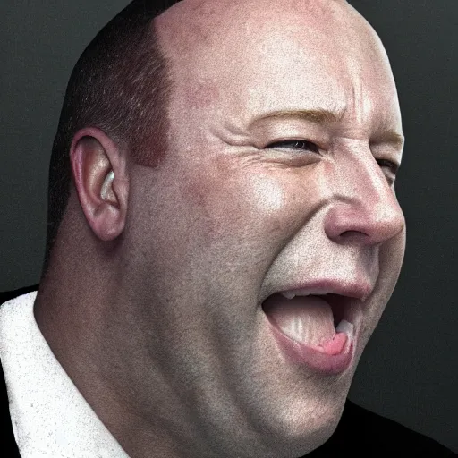 Image similar to hyperrealistic mixed media image of alex jones from info wars screaming in a public park, stunning 3 d render inspired art by istvan sandorfi and greg rutkowski, perfect facial symmetry, realistic, highly detailed attributes and atmosphere, dim volumetric cinematic lighting, 8 k octane extremely hyper - detailed render, post - processing, masterpiece,