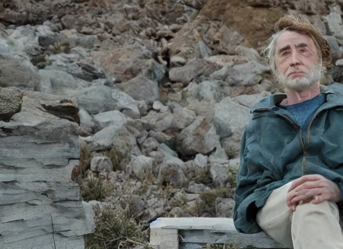 Image similar to First image from Kelly Reichardt's new film Blackadar, starring Mark Rylance as a thrill-seeking alcoholic retiree in a mountain town in 1970s Idaho. Cinematography by Dan Laustsen, shot on Kodak Vision 200T. 8k print.