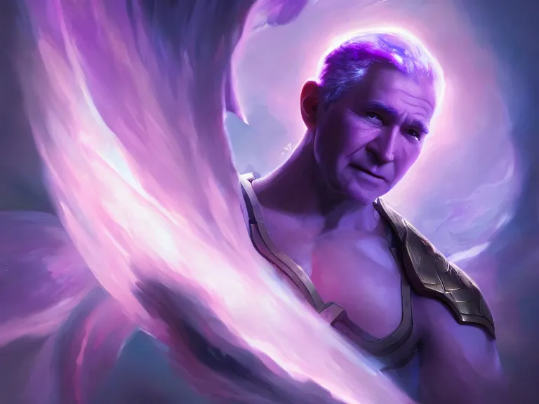 Prompt: portrait of angelic cosmic emperor black hole george w. bush, rule of thirds, violet gradient, photorealistic facial features, league of legends splash art, by chengwei pan, huang guangjian, viktoria gavrilenko, artgerm, greg rutkowski, 8 k, octane, digital painting, artstation