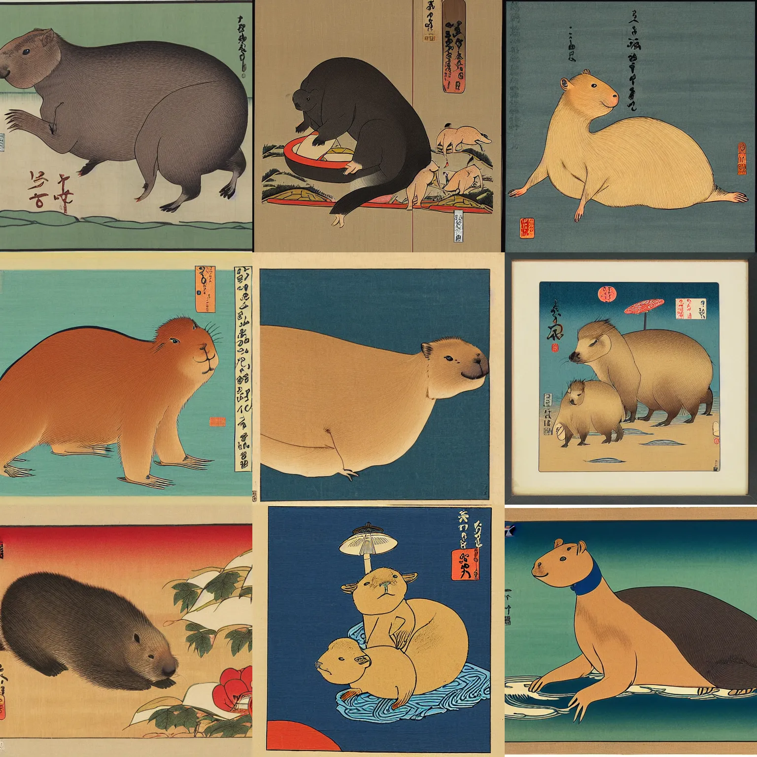 Prompt: Capybara ukiyo-e