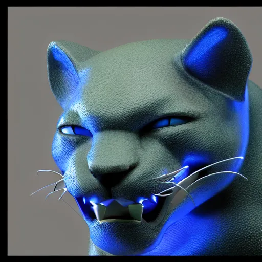 Image similar to jaguar sculpture with glowing blue eyes, octane render