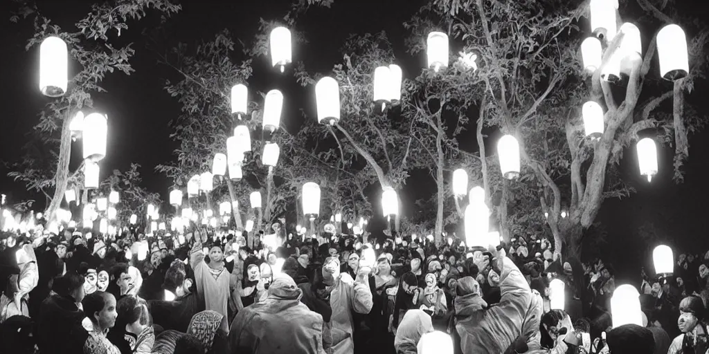 Image similar to “ traditional lantern ceremony, festival. photograph. award winning. cinema still. black and white. ”