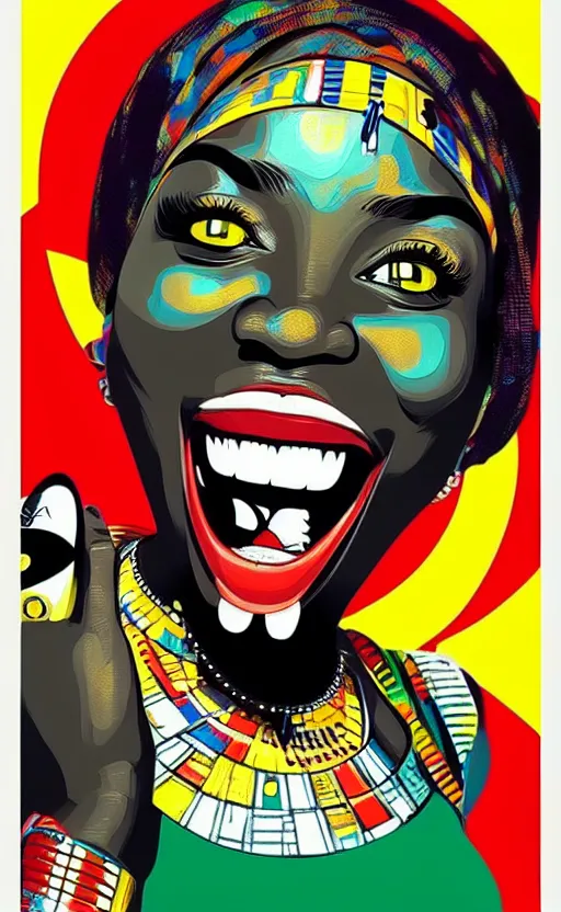 Prompt: mama africa laugh at her child!!! pop art, pixel, bioshock, gta chinatown, artgerm, richard hamilton, mimmo rottela, julian opie, aya takano, ultra hardly intricate details!!! ultra realistic visual!!! sharp focus!!!