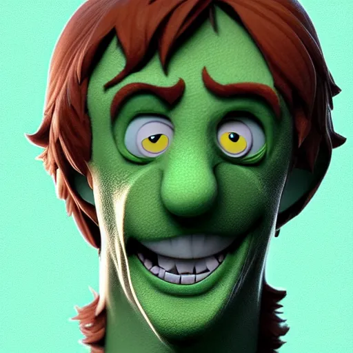 Image similar to a buff shaggy rogers making a surprised face, concept art by guillermo del toro, cgsociety, verdadism, creepypasta, zbrush, groovy