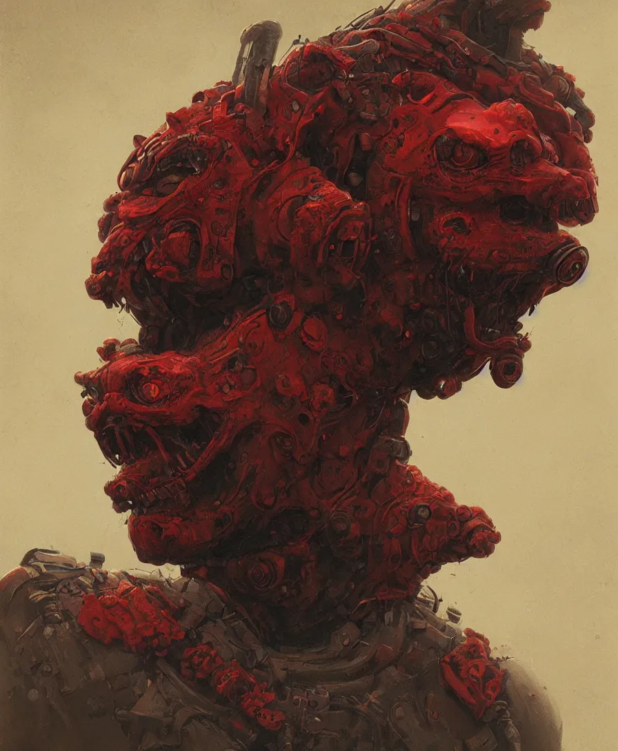 Prompt: bust portrait close up red devil, illustrated by Simon Stålenhag and Gaston Bussiere, intricate, ultra detailed, photorealistic, trending on artstation