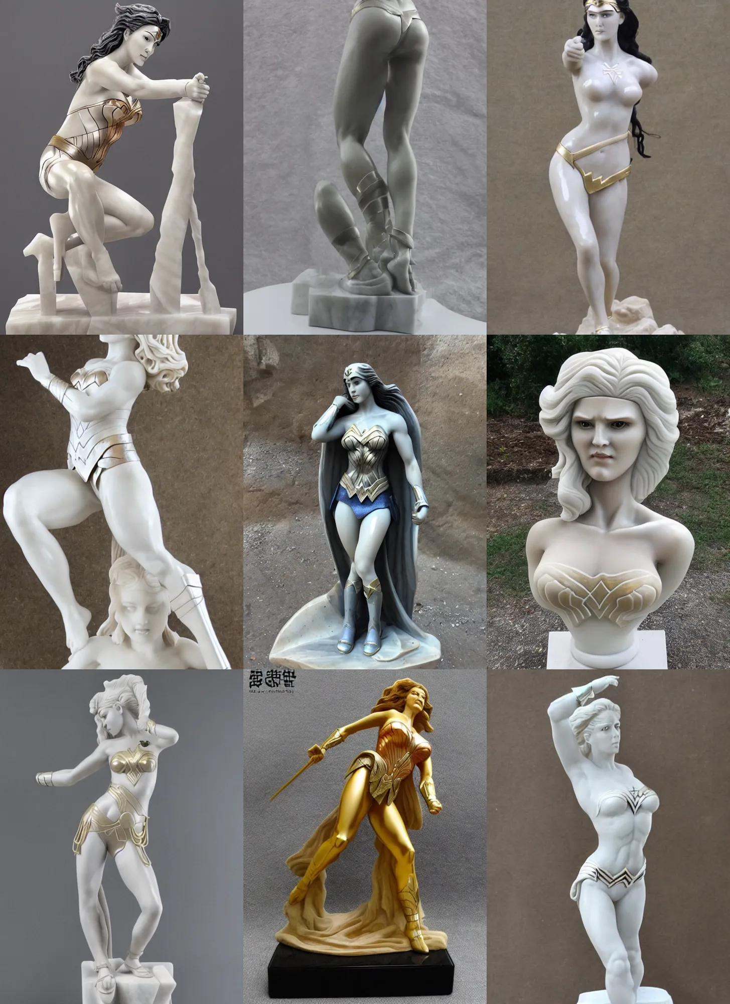 Prompt: marble sculpture of wonder woman, smooth, glossy, polished, fine workmanship, attention to detail, high definition