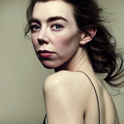 Prompt: stunning photo of vanessa kirby, dark - haired goddess, a beautiful closeup, she has tears running down her face, wet lips, perfect eyes, insanely detailed, elegant, by wlop, rutkowski, livia prima, mucha,