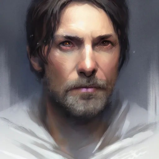 Image similar to portrait of a man by greg rutkowski, jedi master col skywalker, short messy hair, wearing jedi robes, star wars expanded universe, highly detailed portrait, he is about 5 0 years old, digital painting, artstation, concept art, smooth, sharp foccus ilustration, artstation hq