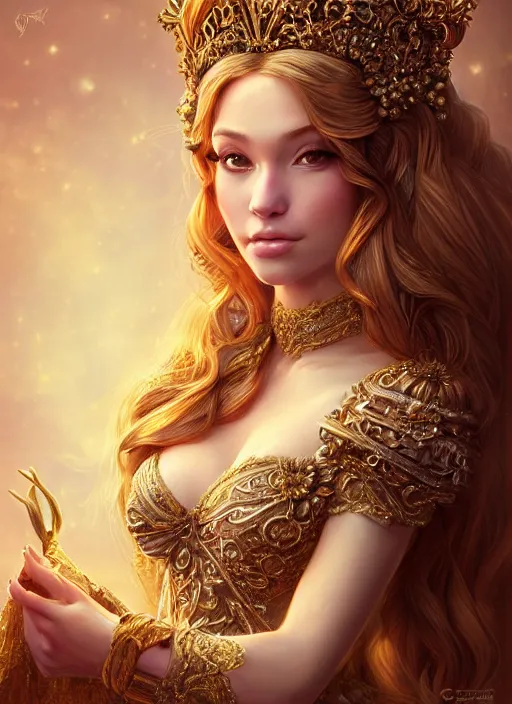 Image similar to portrait of a princess pig!!!, fantasy, intricate, elegant, beautiful, digital art, beautiful dynamic lighting, golden ratio, highly detailed, digital painting, trending on artstation, concept art, smooth, sharp focus, illustration, photo realistic, art by artgerm and greg rut, 4 k