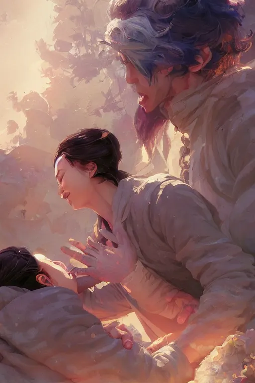 Prompt: the emotion of love, tooth wu, dan mumford, beeple, wlop, rossdraws, james jean, marc simonetti, artstation giuseppe dangelico pino and michael garmash and rob rey and greg manchess and huang guangjian and makoto shinkai