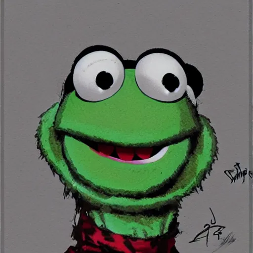 Prompt: Muppet Kermit the frog as drawn by Yoji Shinkawa