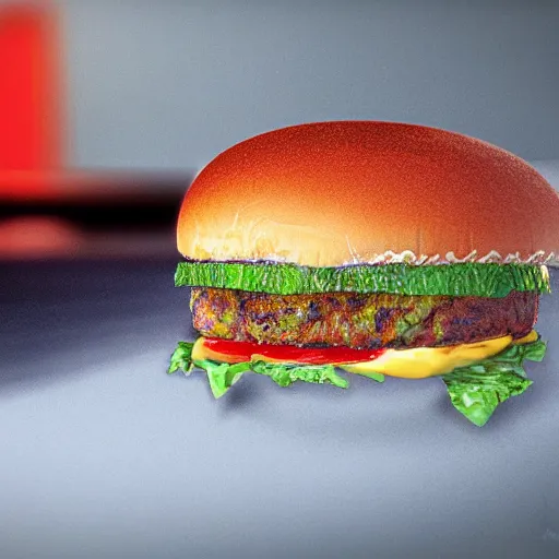 Prompt: A photorealistic close-up of a lava burger, realism