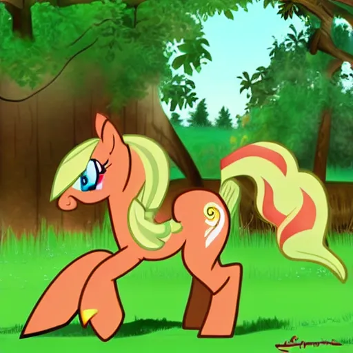 Prompt: Applejack rearing up in an apple orchard, Earth Pony, Equestria, MLP:FIM