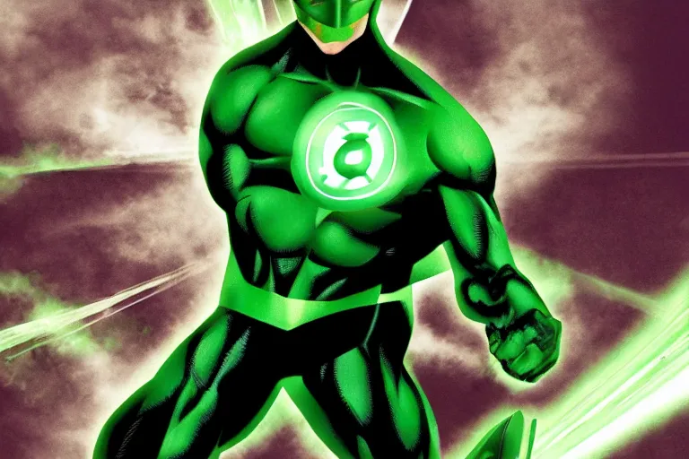 Prompt: green lantern creating a giant hammer, comicbook style, epic background, dof