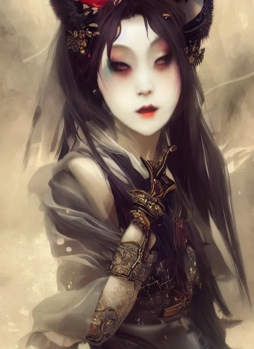 Image similar to etheral beautifull maiko vampire, fluent composition, concept art, ambient light, 4 k, intricate details, highly professionally detailed, cgsociety, highly detailed -