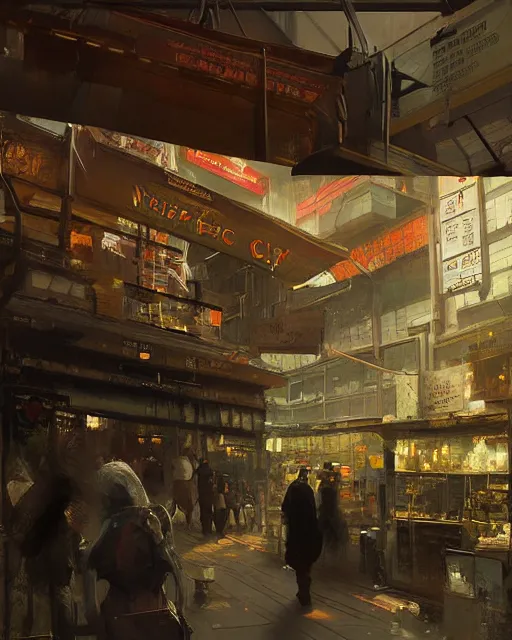 Prompt: a highly detailed epic cinematic concept art CG render digital painting artwork: Tokyo city market. By Greg Rutkowski, in the style of Francis Bacon and Syd Mead and Norman Rockwell and Beksinski, open ceiling, highly detailed, painted by Francis Bacon and Edward Hopper, painted by James Gilleard, surrealism, airbrush, Ilya Kuvshinov, WLOP, Stanley Artgerm, very coherent, triadic color scheme, art by Takato Yamamoto and James Jean