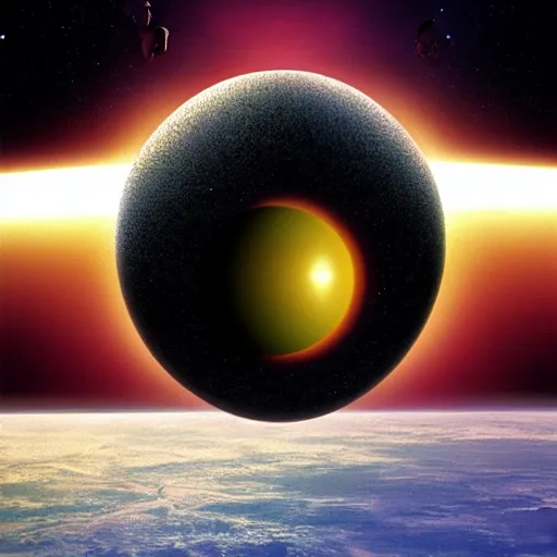 Image similar to the planet earth is inside a galactic sized egg. the egg cracks open and slowly earth falls out. digital art, dramatic lighting, comedy, science fiction, concept art, epic fantasy, surreal. 2 0 0 1 space odyssey.