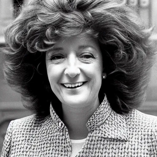 Prompt: marine lepen with afro hair, 7 0 s fashion