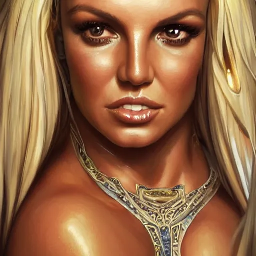 Prompt: britney spears, kim kardashian, carmen electra, muscular, intricate, highly detailed, digital painting, artstation, concept art, smooth, sharp focus, illustration, art by artgerm and greg rutkowski and alphonse mucha and boris vallejo