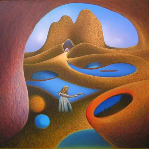 Prompt: journey in the cave, surrealist art, oil canvas