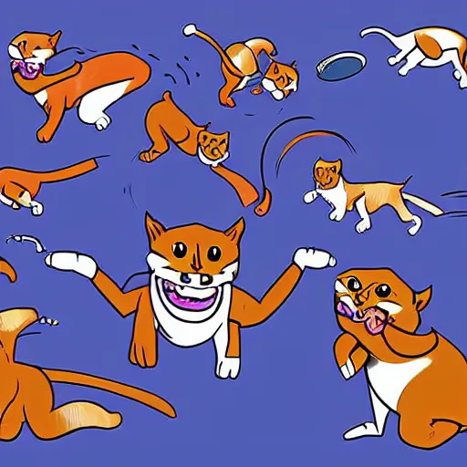 Image similar to super cat fighting dogs, comics style, computer art, high detail