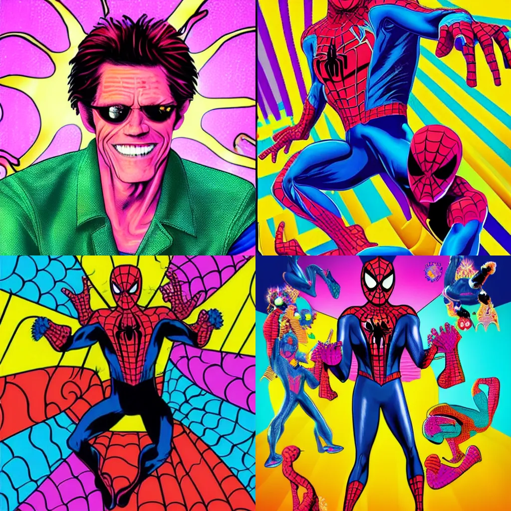 Prompt: willem dafoe in spider-man, lisa frank style