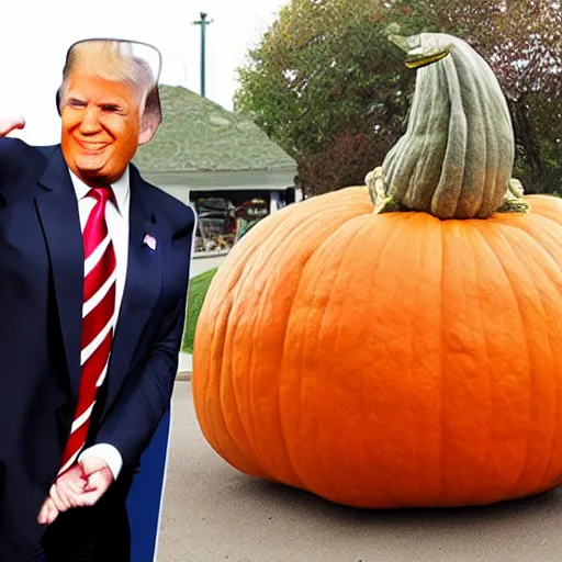 Prompt: donald trump has a giant pumpkin head