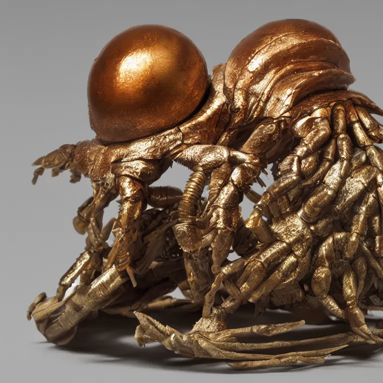 Image similar to hyperrealistic sculpture of a bronze fossilized hermit crab in a cage made of low poly acrylic on a pedestal by ron mueck and duane hanson and lee bontecou, hyperrealistic dramatic colored lighting trending on artstation 8 k