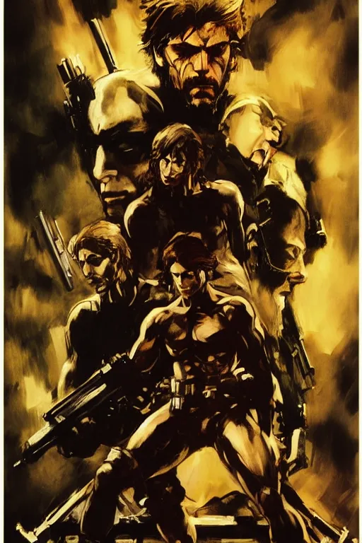 Prompt: Movie poster of Metal Gear Solid 2, Highly Detailed, Dramatic, A master piece of storytelling, by frank frazetta, ilya repin, 8k, hd, high resolution print